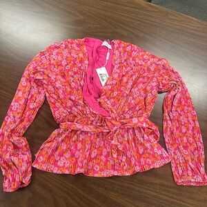 Petal & Pup Pink Floral Pleated Blouse